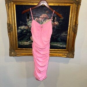 Tiger Mist Bubblegum Pink Ruched Body-con Mini Keyhole Bust Dress Size XS